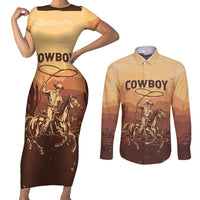 Black Cowboy Couples Matching Short Sleeve Bodycon Dress and Long Sleeve Button Shirt Take Me Away