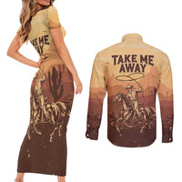 Black Cowboy Couples Matching Short Sleeve Bodycon Dress and Long Sleeve Button Shirt Take Me Away