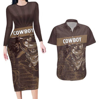 Personalised Skull Cowboy Couples Matching Long Sleeve Bodycon Dress and Hawaiian Shirt Vintage Style