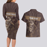 Personalised Skull Cowboy Couples Matching Long Sleeve Bodycon Dress and Hawaiian Shirt Vintage Style