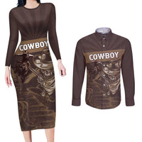 Personalised Skull Cowboy Couples Matching Long Sleeve Bodycon Dress and Long Sleeve Button Shirt Vintage Style