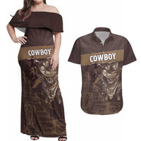 Personalised Skull Cowboy Couples Matching Off Shoulder Maxi Dress and Hawaiian Shirt Vintage Style