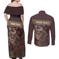 Personalised Skull Cowboy Couples Matching Off Shoulder Maxi Dress and Long Sleeve Button Shirt Vintage Style