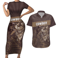 Personalised Skull Cowboy Couples Matching Short Sleeve Bodycon Dress and Hawaiian Shirt Vintage Style