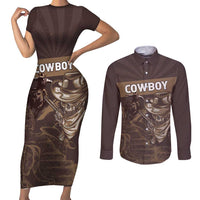 Personalised Skull Cowboy Couples Matching Short Sleeve Bodycon Dress and Long Sleeve Button Shirt Vintage Style