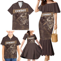 Personalised Skull Cowboy Family Matching Mermaid Dress and Hawaiian Shirt Vintage Style