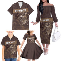 Personalised Skull Cowboy Family Matching Off The Shoulder Long Sleeve Dress and Hawaiian Shirt Vintage Style