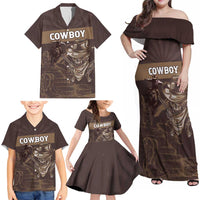 Personalised Skull Cowboy Family Matching Off Shoulder Maxi Dress and Hawaiian Shirt Vintage Style