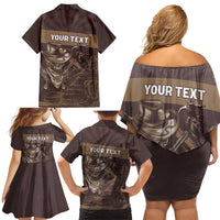 Personalised Skull Cowboy Family Matching Off Shoulder Short Dress and Hawaiian Shirt Vintage Style