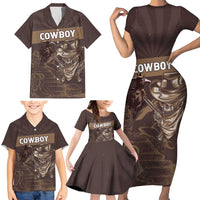 Personalised Skull Cowboy Family Matching Short Sleeve Bodycon Dress and Hawaiian Shirt Vintage Style