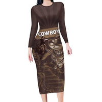 Personalised Skull Cowboy Long Sleeve Bodycon Dress Vintage Style