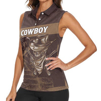 Personalised Skull Cowboy Women Sleeveless Polo Shirt Vintage Style