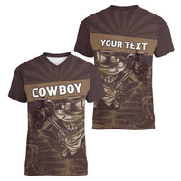 Personalised Skull Cowboy Women V-Neck T-Shirt Vintage Style
