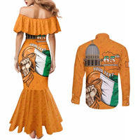 Personalised Ivory Coast Independence Day Couples Matching Mermaid Dress and Long Sleeve Button Shirt Yamoussoukro Coat Of Arms
