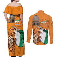 Personalised Ivory Coast Independence Day Couples Matching Off Shoulder Maxi Dress and Long Sleeve Button Shirt Yamoussoukro Coat Of Arms