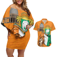 Personalised Ivory Coast Independence Day Couples Matching Off Shoulder Short Dress and Hawaiian Shirt Yamoussoukro Coat Of Arms