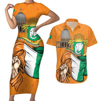 Personalised Ivory Coast Independence Day Couples Matching Short Sleeve Bodycon Dress and Hawaiian Shirt Yamoussoukro Coat Of Arms