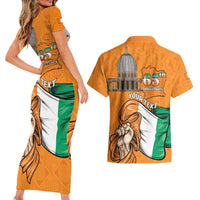 Personalised Ivory Coast Independence Day Couples Matching Short Sleeve Bodycon Dress and Hawaiian Shirt Yamoussoukro Coat Of Arms