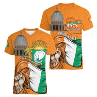 Personalised Ivory Coast Independence Day Women V-Neck T-Shirt Yamoussoukro Coat Of Arms