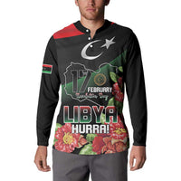 Personalized Libya Revolution Day Button Sweatshirt Libyan Map With Pomegranate Blossom - Wonder Print Shop