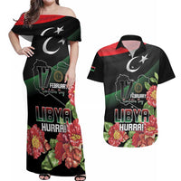 Personalized Libya Revolution Day Couples Matching Off Shoulder Maxi Dress and Hawaiian Shirt Libyan Map With Pomegranate Blossom - Wonder Print Shop
