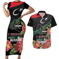 Personalized Libya Revolution Day Couples Matching Short Sleeve Bodycon Dress and Hawaiian Shirt Libyan Map With Pomegranate Blossom - Wonder Print Shop