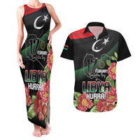 Personalized Libya Revolution Day Couples Matching Tank Maxi Dress and Hawaiian Shirt Libyan Map With Pomegranate Blossom - Wonder Print Shop