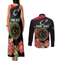 Personalized Libya Revolution Day Couples Matching Tank Maxi Dress and Long Sleeve Button Shirt Libyan Map With Pomegranate Blossom - Wonder Print Shop