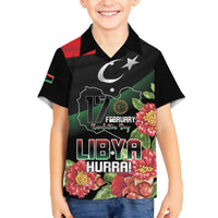 Personalized Libya Revolution Day Family Matching Off The Shoulder Long Sleeve Dress and Hawaiian Shirt Libyan Map With Pomegranate Blossom - Wonder Print Shop