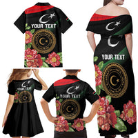 Personalized Libya Revolution Day Family Matching Off Shoulder Maxi Dress and Hawaiian Shirt Libyan Map With Pomegranate Blossom - Wonder Print Shop