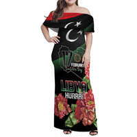 Personalized Libya Revolution Day Family Matching Off Shoulder Maxi Dress and Hawaiian Shirt Libyan Map With Pomegranate Blossom - Wonder Print Shop