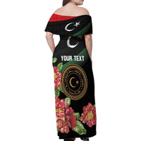 Personalized Libya Revolution Day Family Matching Off Shoulder Maxi Dress and Hawaiian Shirt Libyan Map With Pomegranate Blossom - Wonder Print Shop