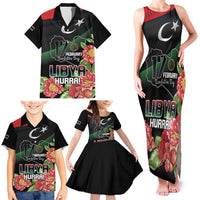 Personalized Libya Revolution Day Family Matching Tank Maxi Dress and Hawaiian Shirt Libyan Map With Pomegranate Blossom - Wonder Print Shop