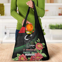 Libya Revolution Day Grocery Bag Libyan Map With Pomegranate Blossom - Wonder Print Shop