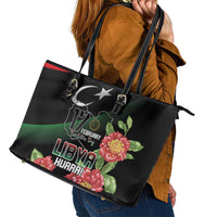 Libya Revolution Day Leather Tote Bag Libyan Map With Pomegranate Blossom - Wonder Print Shop