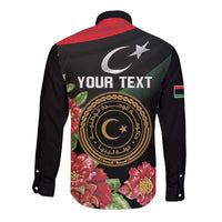 Personalized Libya Revolution Day Long Sleeve Button Shirt Libyan Map With Pomegranate Blossom - Wonder Print Shop