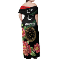 Personalized Libya Revolution Day Off Shoulder Maxi Dress Libyan Map With Pomegranate Blossom - Wonder Print Shop