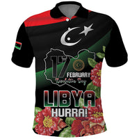 Personalized Libya Revolution Day Polo Shirt Libyan Map With Pomegranate Blossom - Wonder Print Shop