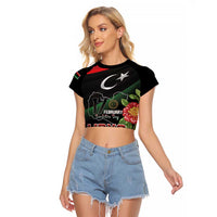 Personalized Libya Revolution Day Raglan Cropped T Shirt Libyan Map With Pomegranate Blossom - Wonder Print Shop