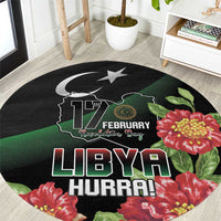 Libya Revolution Day Round Carpet Libyan Map With Pomegranate Blossom - Wonder Print Shop