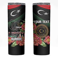Personalized Libya Revolution Day Skinny Tumbler Libyan Map With Pomegranate Blossom - Wonder Print Shop