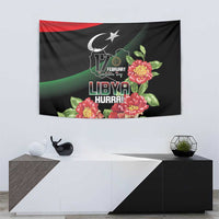 Libya Revolution Day Tapestry Libyan Map With Pomegranate Blossom - Wonder Print Shop