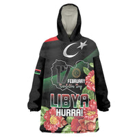 Personalized Libya Revolution Day Wearable Blanket Hoodie Libyan Map With Pomegranate Blossom - Wonder Print Shop