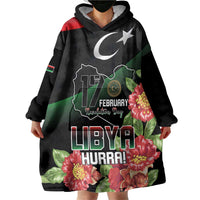 Personalized Libya Revolution Day Wearable Blanket Hoodie Libyan Map With Pomegranate Blossom - Wonder Print Shop