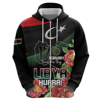Personalized Libya Revolution Day Zip Hoodie Libyan Map With Pomegranate Blossom - Wonder Print Shop