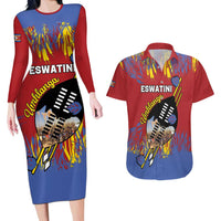 Personalized Eswatini Umhlanga Couples Matching Long Sleeve Bodycon Dress and Hawaiian Shirt Nguni Shield With Reed - Wonder Print Shop