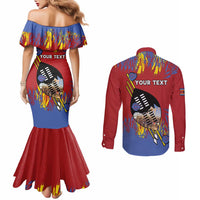 Personalized Eswatini Umhlanga Couples Matching Mermaid Dress and Long Sleeve Button Shirt Nguni Shield With Reed - Wonder Print Shop