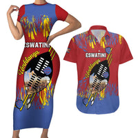 Personalized Eswatini Umhlanga Couples Matching Short Sleeve Bodycon Dress and Hawaiian Shirt Nguni Shield With Reed - Wonder Print Shop