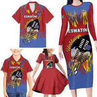 Personalized Eswatini Umhlanga Family Matching Long Sleeve Bodycon Dress and Hawaiian Shirt Nguni Shield With Reed - Wonder Print Shop