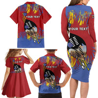 Personalized Eswatini Umhlanga Family Matching Long Sleeve Bodycon Dress and Hawaiian Shirt Nguni Shield With Reed - Wonder Print Shop